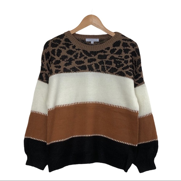 Leopard Print Color Block Sweater - Picture 3 of 5